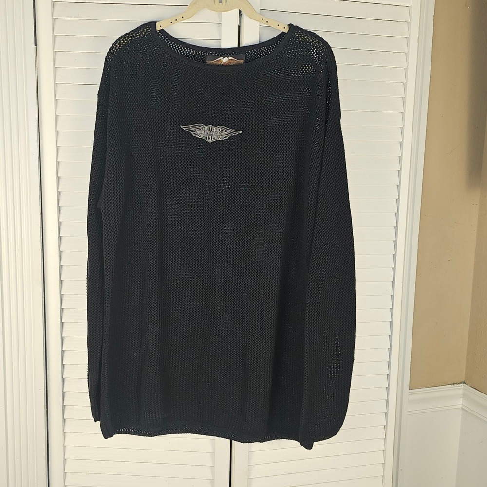 Harley‎ Davidson Womens Black Embroidered Knit Logo Sweater Medium